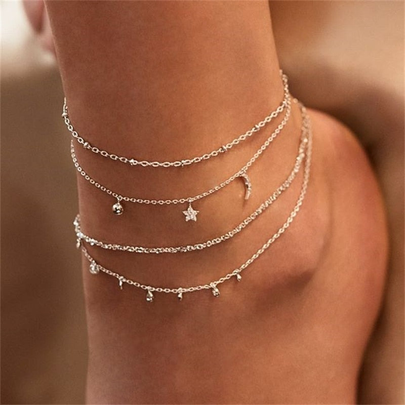 Summer Boho Butterfly Anklet For Women Multilayer Crystal Ankle Bracelet Foot Chain Leg Bracelet Beach Accessories Jewelry