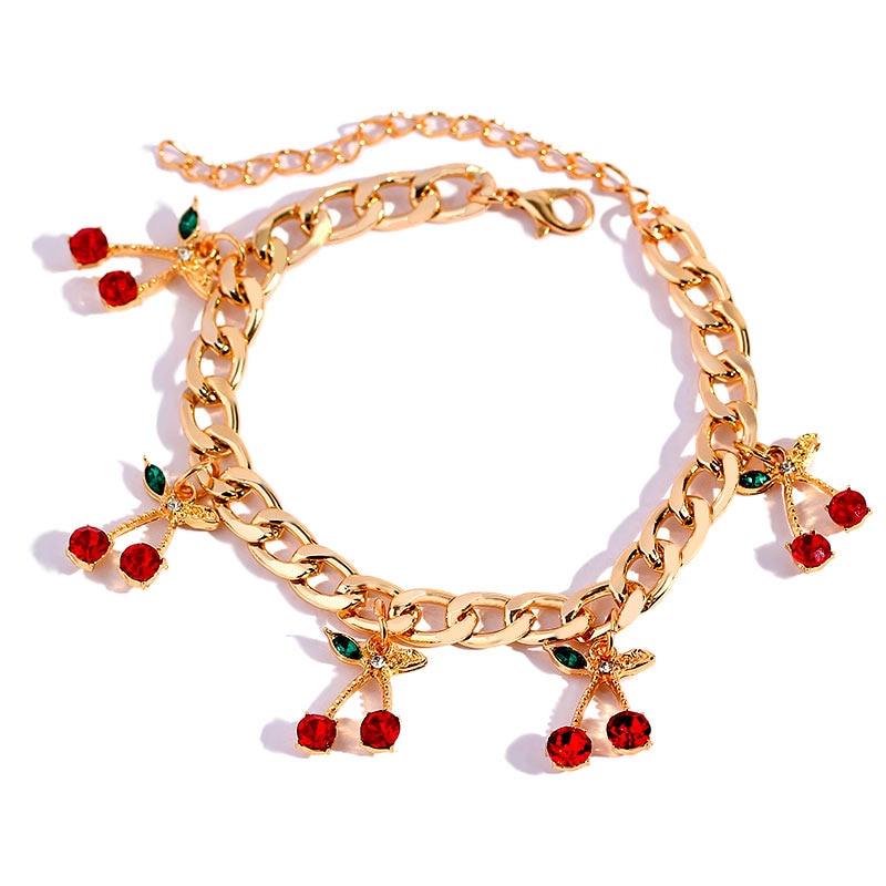 Flatfoosie Fashion Charm Cherry Crystal Bracelets for Women Gold Silver Color Adjustable Bracelet New Design Jewelry Party Gifts