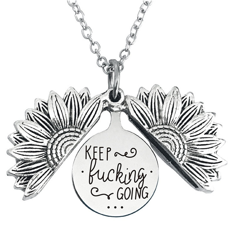 Engraved Flower Locket Necklace