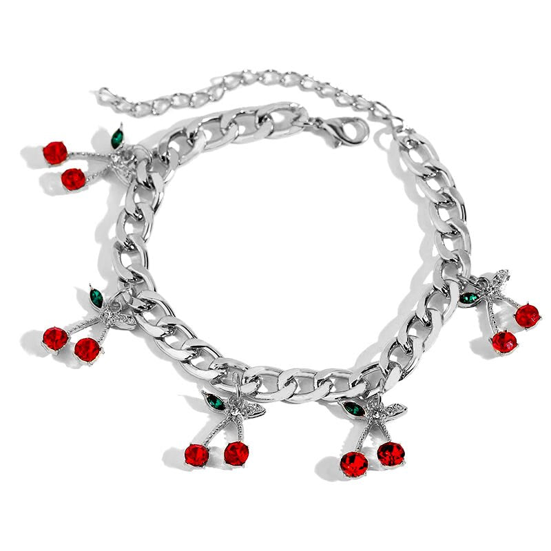 Flatfoosie Fashion Charm Cherry Crystal Bracelets for Women Gold Silver Color Adjustable Bracelet New Design Jewelry Party Gifts