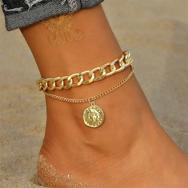 Summer Boho Butterfly Anklet For Women Multilayer Crystal Ankle Bracelet Foot Chain Leg Bracelet Beach Accessories Jewelry