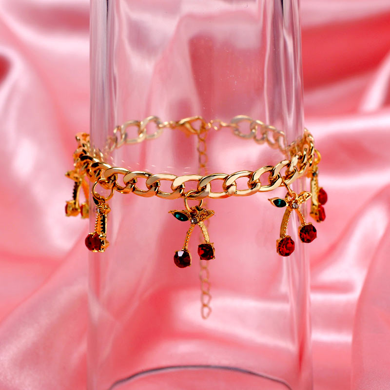 Flatfoosie Fashion Charm Cherry Crystal Bracelets for Women Gold Silver Color Adjustable Bracelet New Design Jewelry Party Gifts