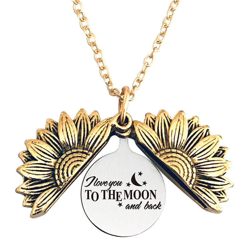 Engraved Flower Locket Necklace