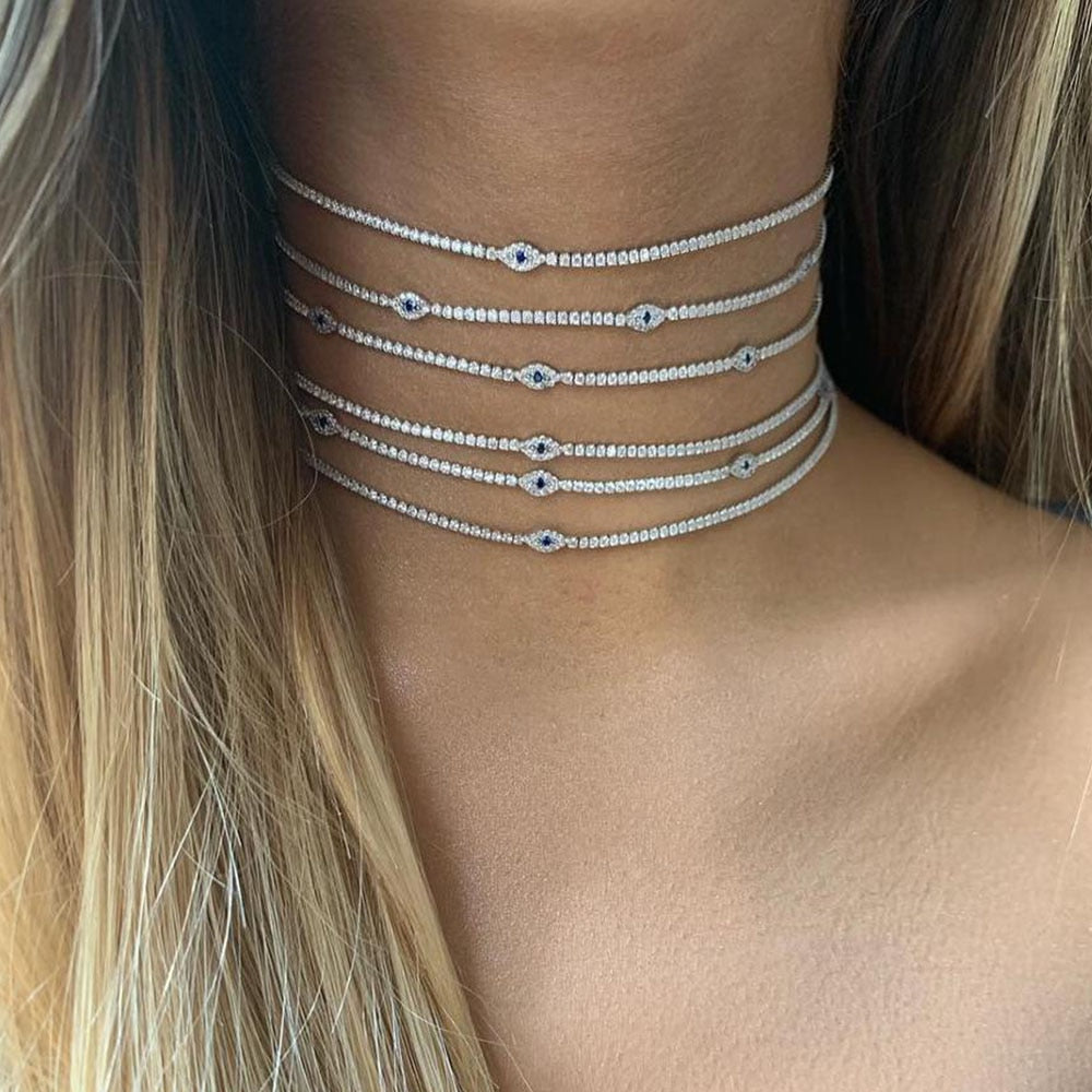 Stonefans Fashion Evil Eye Tennis Choker Rhinestone Necklace for Women Charm Collar Chain Blue Crystal Necklace Evil Eye Jewelry