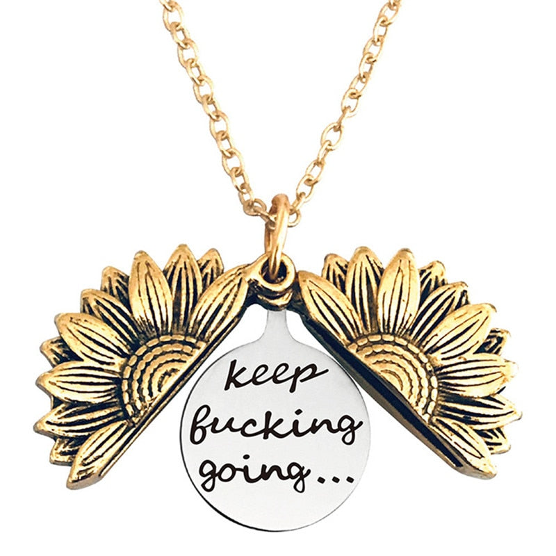 Engraved Flower Locket Necklace