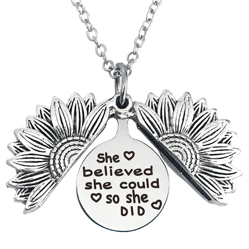 Engraved Flower Locket Necklace