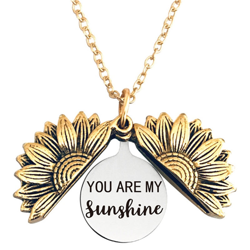 Engraved Flower Locket Necklace