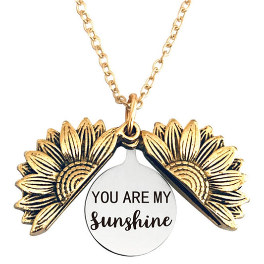 Engraved Flower Locket Necklace