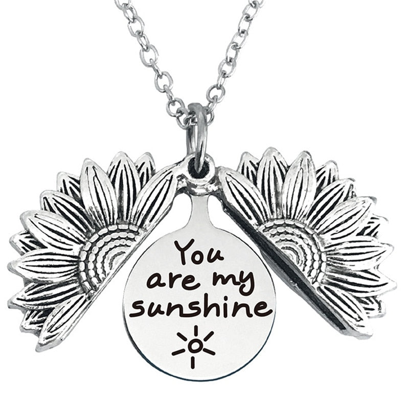 Engraved Flower Locket Necklace