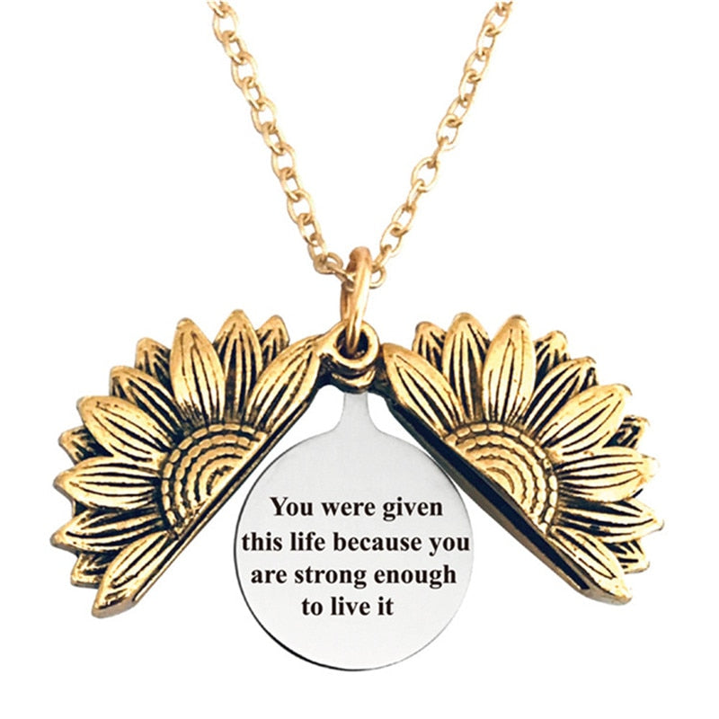 Engraved Flower Locket Necklace