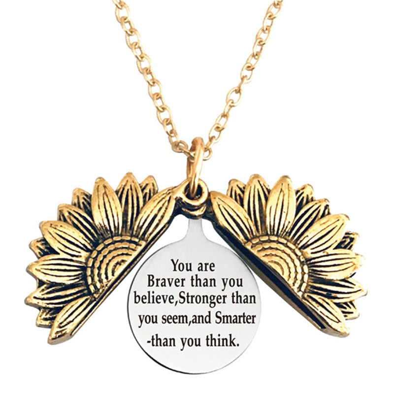 Engraved Flower Locket Necklace