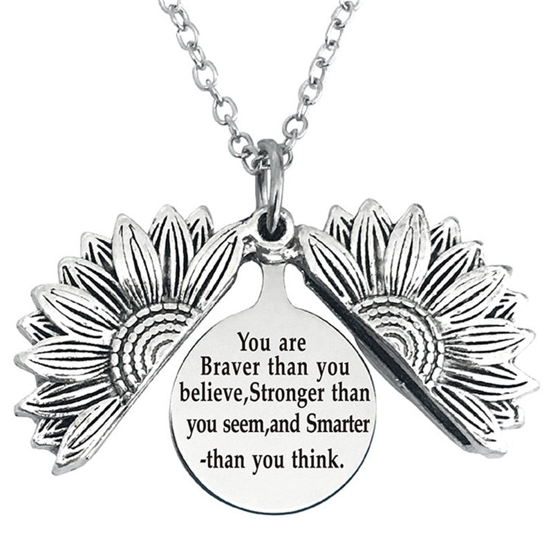 Engraved Flower Locket Necklace