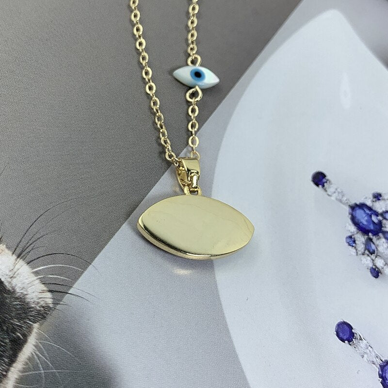Fashion Blue Marquise Evil Eye Pendant Necklace Women Gold Plated Chain Natural MOP Pearl Shell Charm Choker For Girl Jewelry