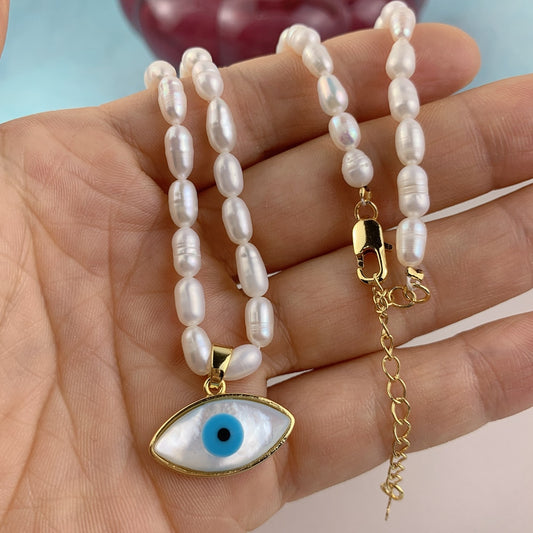 Natural Pearl Evil Eye Necklace Fashion Mother Of Pearl Shell Pendant Beaded Necklaces For Women 2021Gifts Jewelry