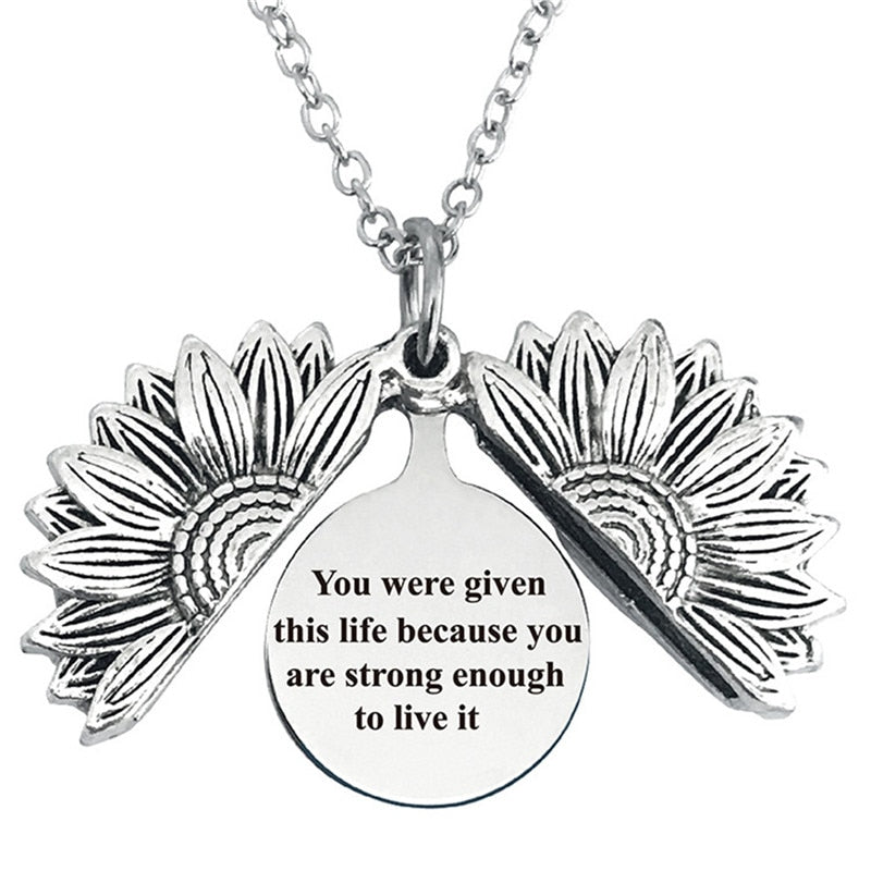 Engraved Flower Locket Necklace