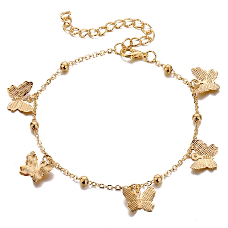 Summer Boho Butterfly Anklet For Women Multilayer Crystal Ankle Bracelet Foot Chain Leg Bracelet Beach Accessories Jewelry