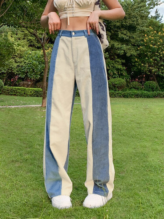 High Waist Corduroy Patchwork Pants