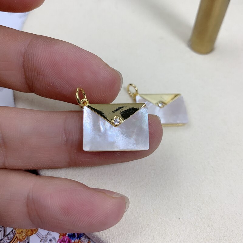 Natural MOP Shell Metal Envelope Necklace Pendant Women Jewelry Making Accessories