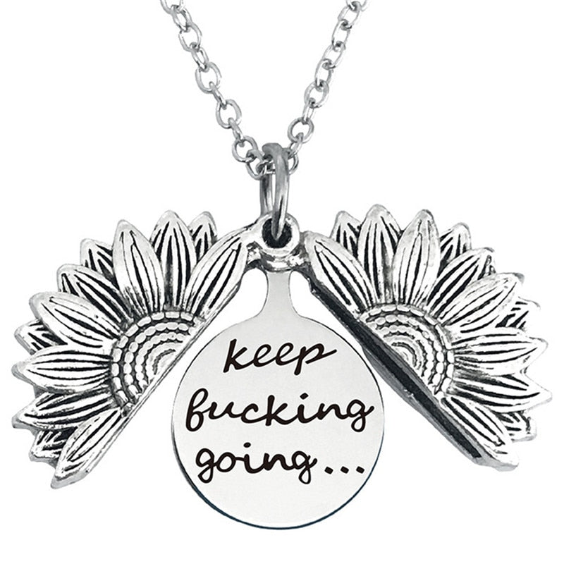 Engraved Flower Locket Necklace