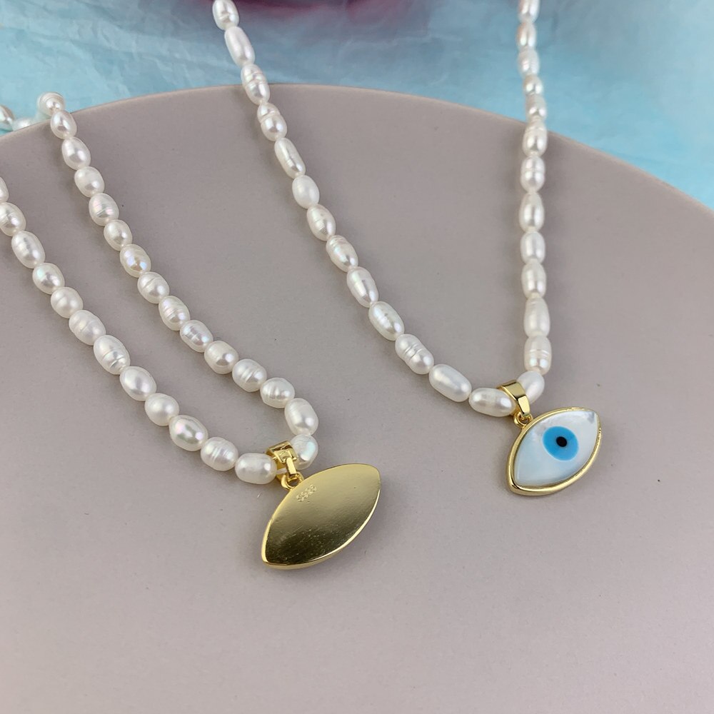 Natural Pearl Evil Eye Necklace Fashion Mother Of Pearl Shell Pendant Beaded Necklaces For Women 2021Gifts Jewelry