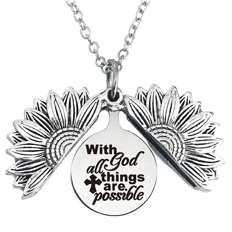 Engraved Flower Locket Necklace