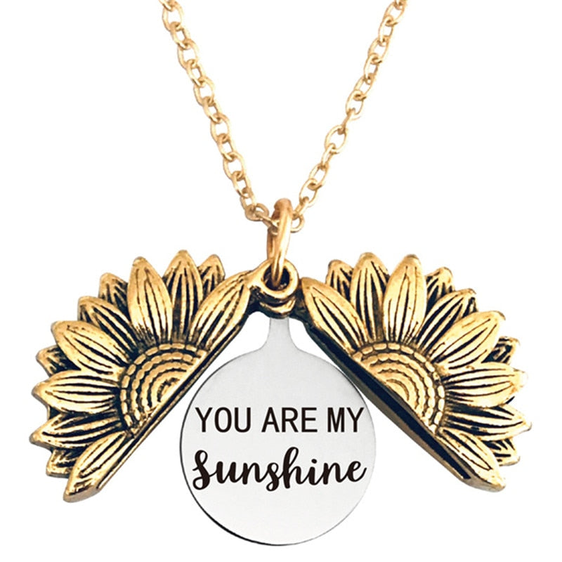 Engraved Flower Locket Necklace
