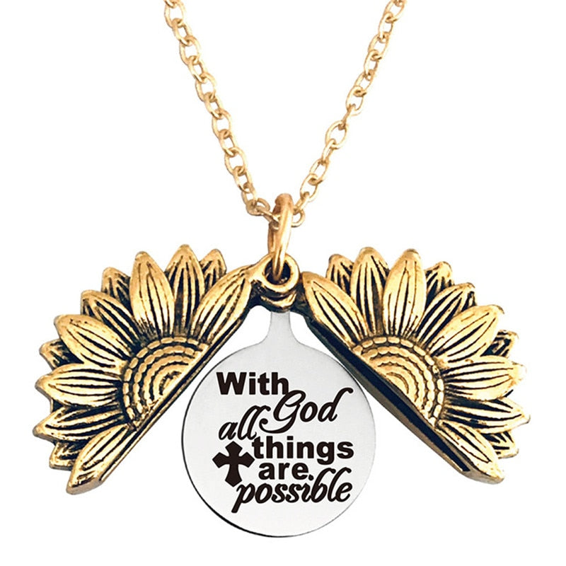 Engraved Flower Locket Necklace
