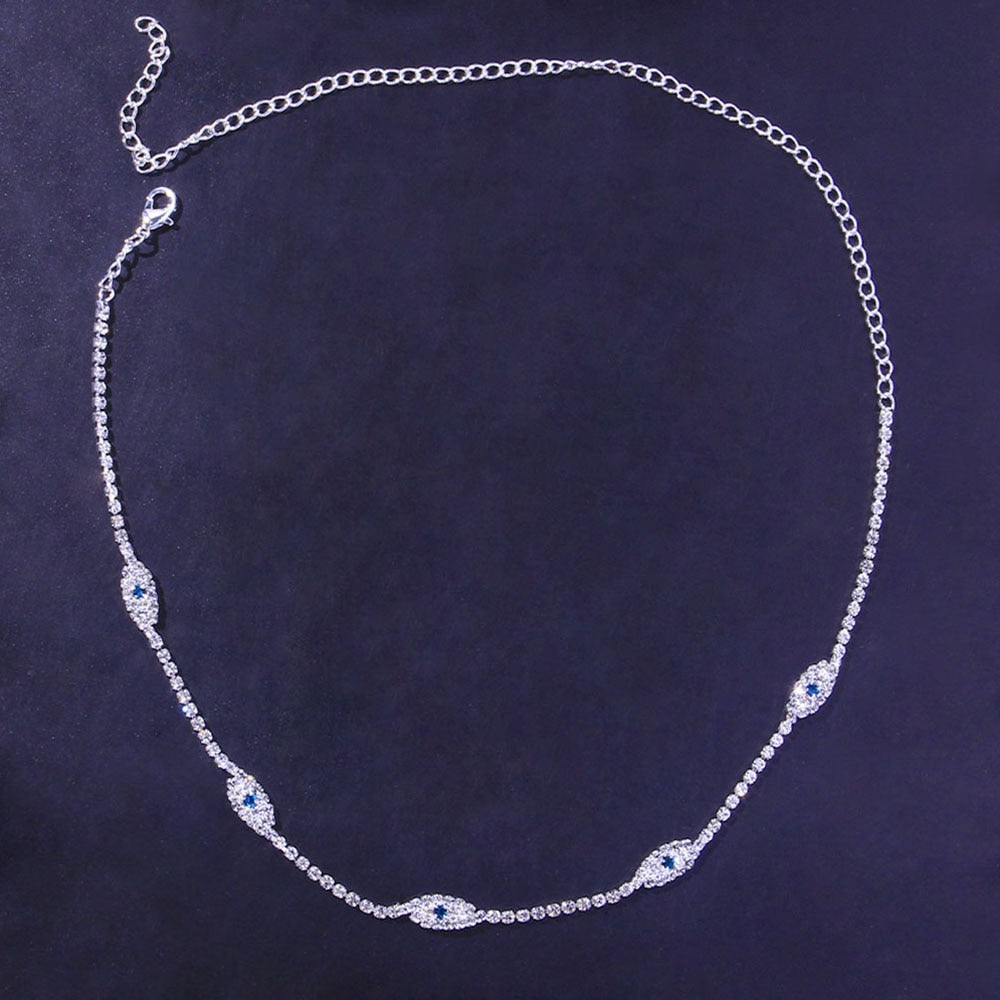 Stonefans Fashion Evil Eye Tennis Choker Rhinestone Necklace for Women Charm Collar Chain Blue Crystal Necklace Evil Eye Jewelry