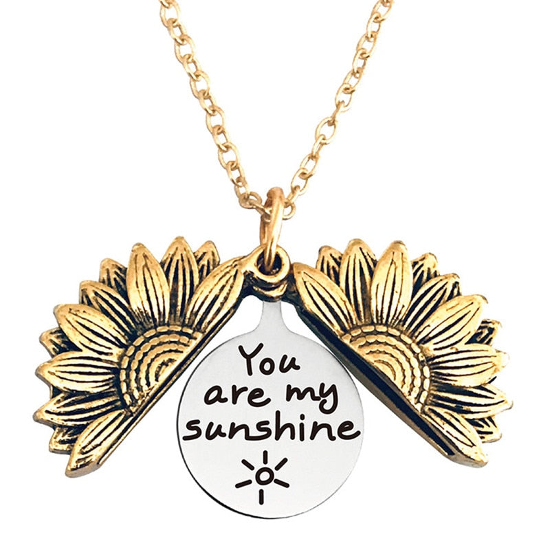 Engraved Flower Locket Necklace