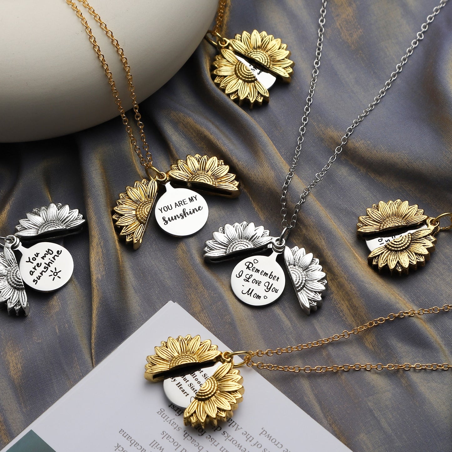 Engraved Flower Locket Necklace