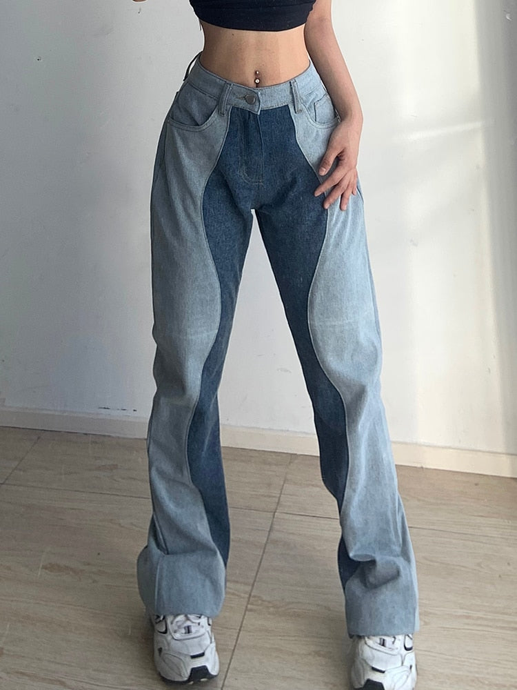 Wavy High Waist Patchwork Jeans