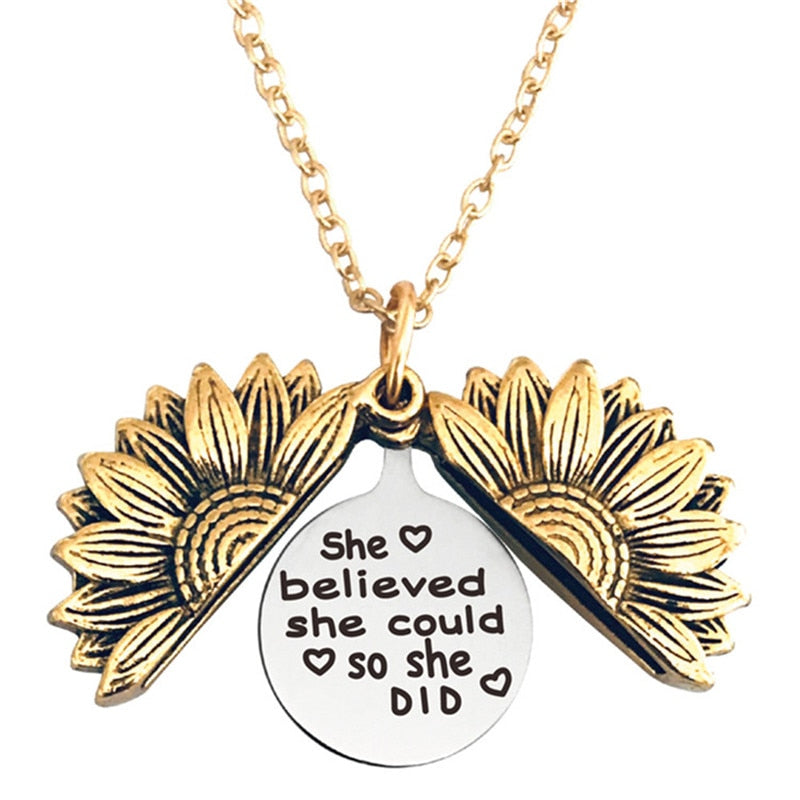 Engraved Flower Locket Necklace