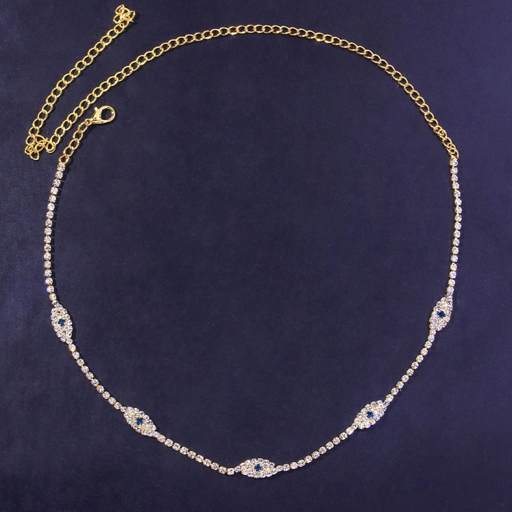 Stonefans Fashion Evil Eye Tennis Choker Rhinestone Necklace for Women Charm Collar Chain Blue Crystal Necklace Evil Eye Jewelry