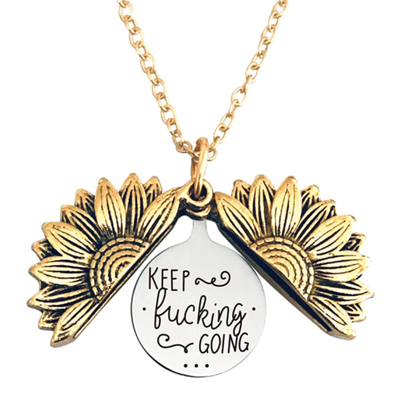 Engraved Flower Locket Necklace