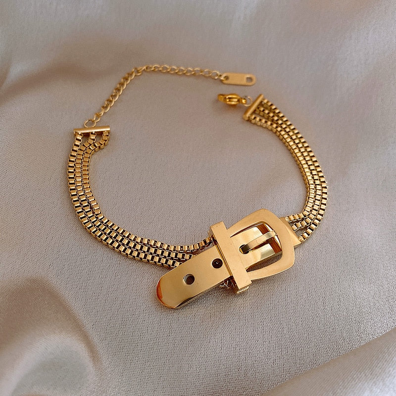 MEYRROYU Stainless Steel Layered Golden Pendant Bracelet For Women Retro Punk Gothic Portrait Coin Cross Pearl Bracelet Jewelry