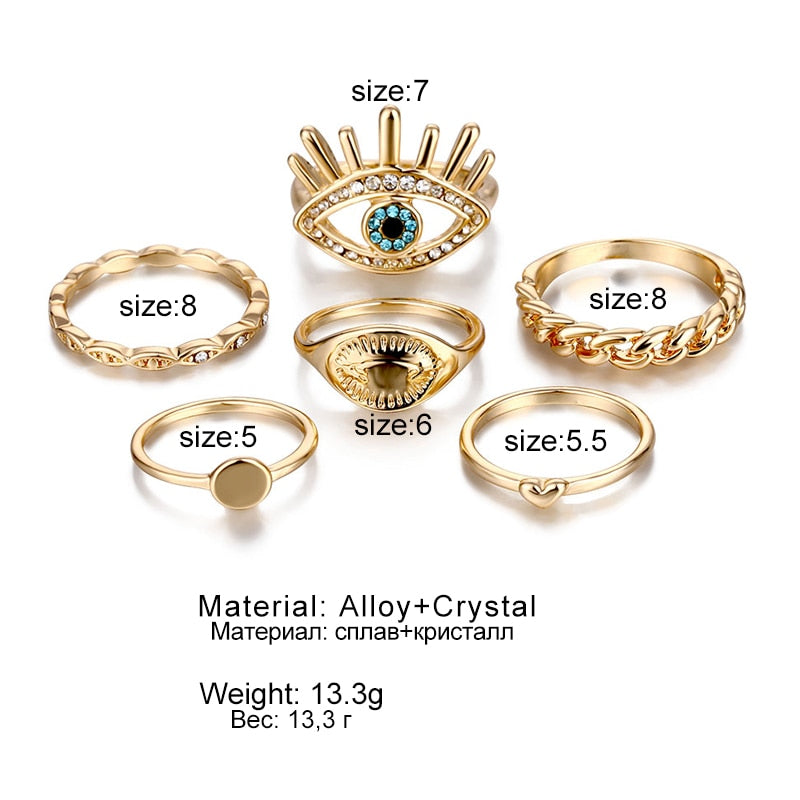 IPARAM Bohemian Blue Eyes Crystal Knuckle Ring for Women Retro Gold Color Geometric Alloy Finger Ring 2021 Fashion Trend Jewelry