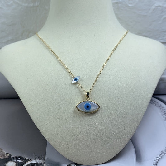 Fashion Blue Marquise Evil Eye Pendant Necklace Women Gold Plated Chain Natural MOP Pearl Shell Charm Choker For Girl Jewelry