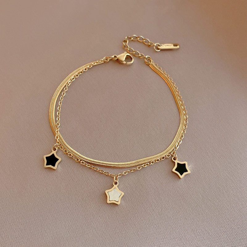 MEYRROYU Stainless Steel Layered Golden Pendant Bracelet For Women Retro Punk Gothic Portrait Coin Cross Pearl Bracelet Jewelry