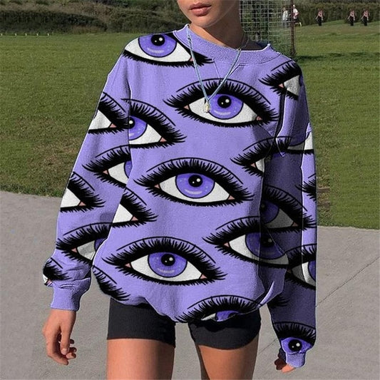 Purple Eye Print Crewneck