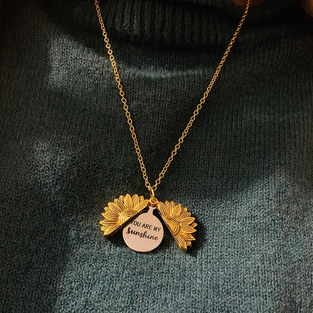 Engraved Flower Locket Necklace