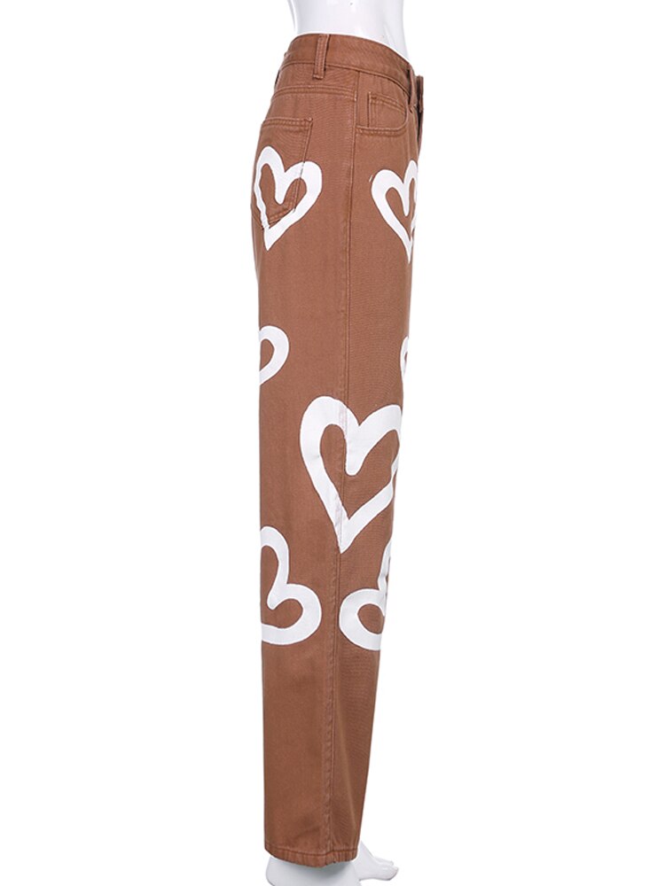 Black/Blue/Auburn High Waist Heart Jeans