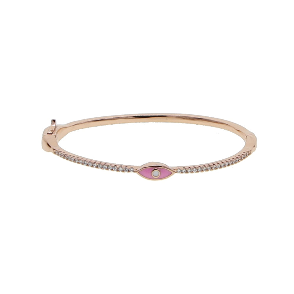 Rose Gold Color Enamel Evil Eye Bangle Bracelet for Women Bohemia Boho Lucky Turkish Evil Eye Jewelry Fashion Wholesal