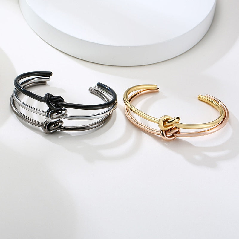 Trendy Round Circular Open Knot Cuff Bangle Bracelets For Women Elegant GoldColor Jewelry Noeud Armband Pulseiras