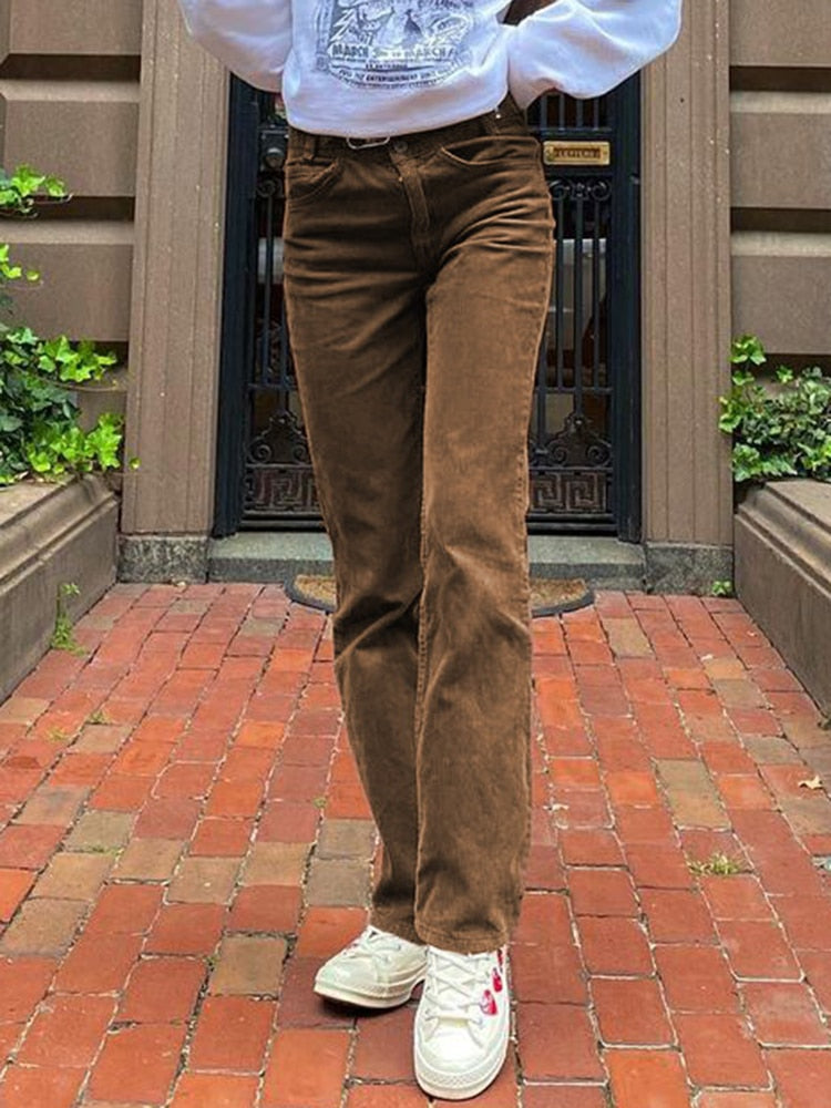 Mid Waist Corduroy Pants