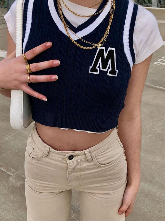 Letter Print Knitted Tank Sweater Vest
