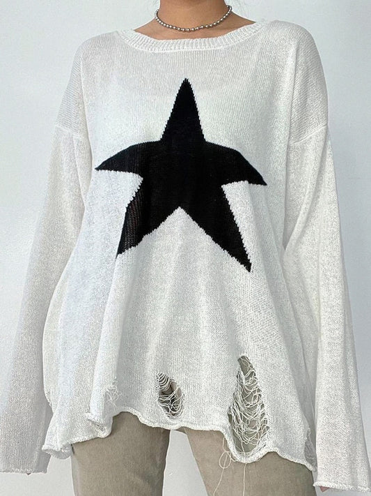 Distressed Oversized Star Sweater