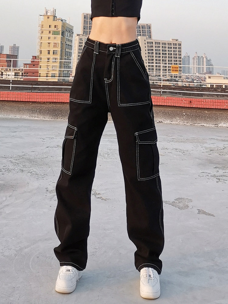 Black Cotton Cargo Pants