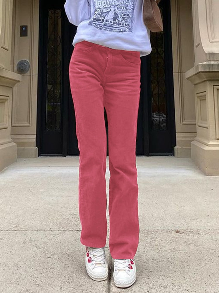 Mid Waist Corduroy Pants