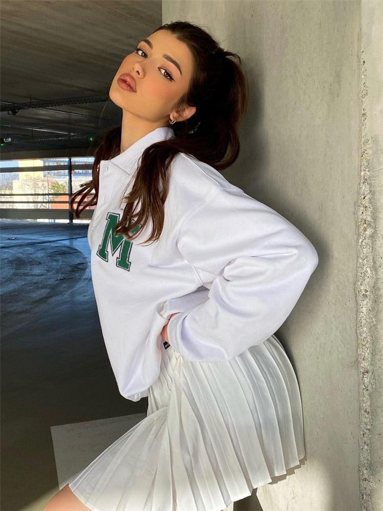 Letter Print Collared Sweater
