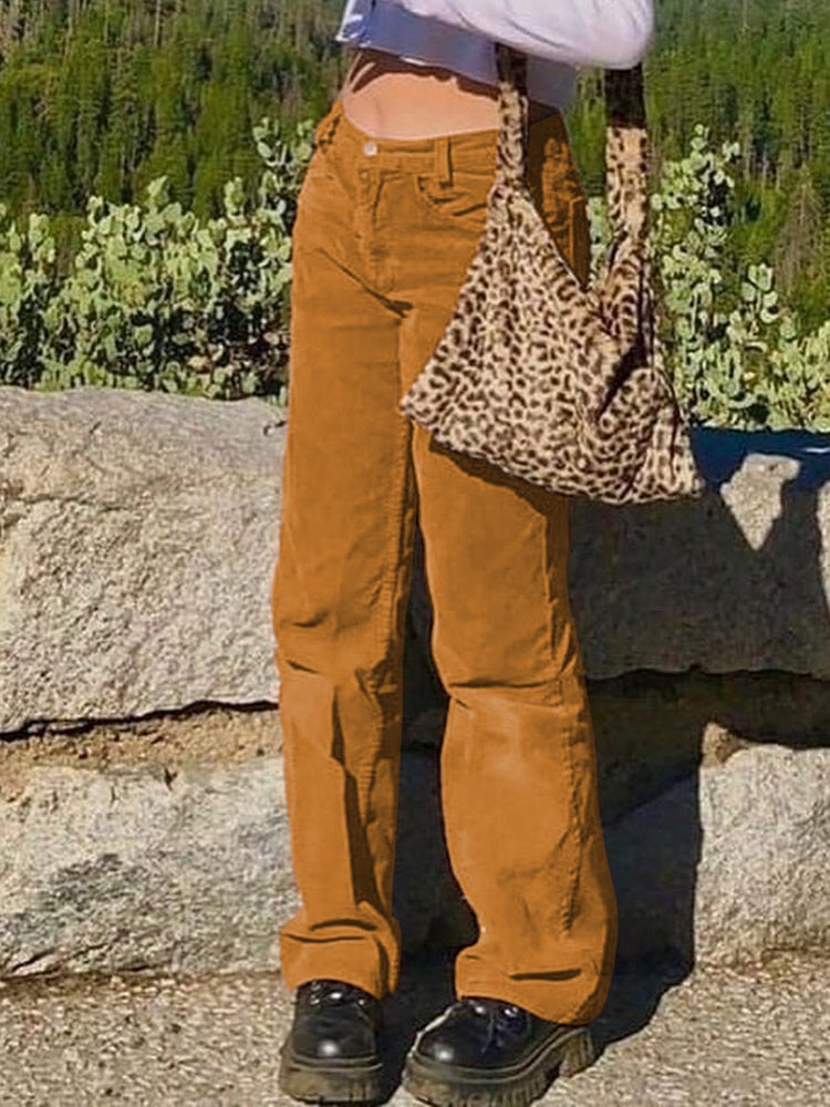 Mid Waist Corduroy Pants